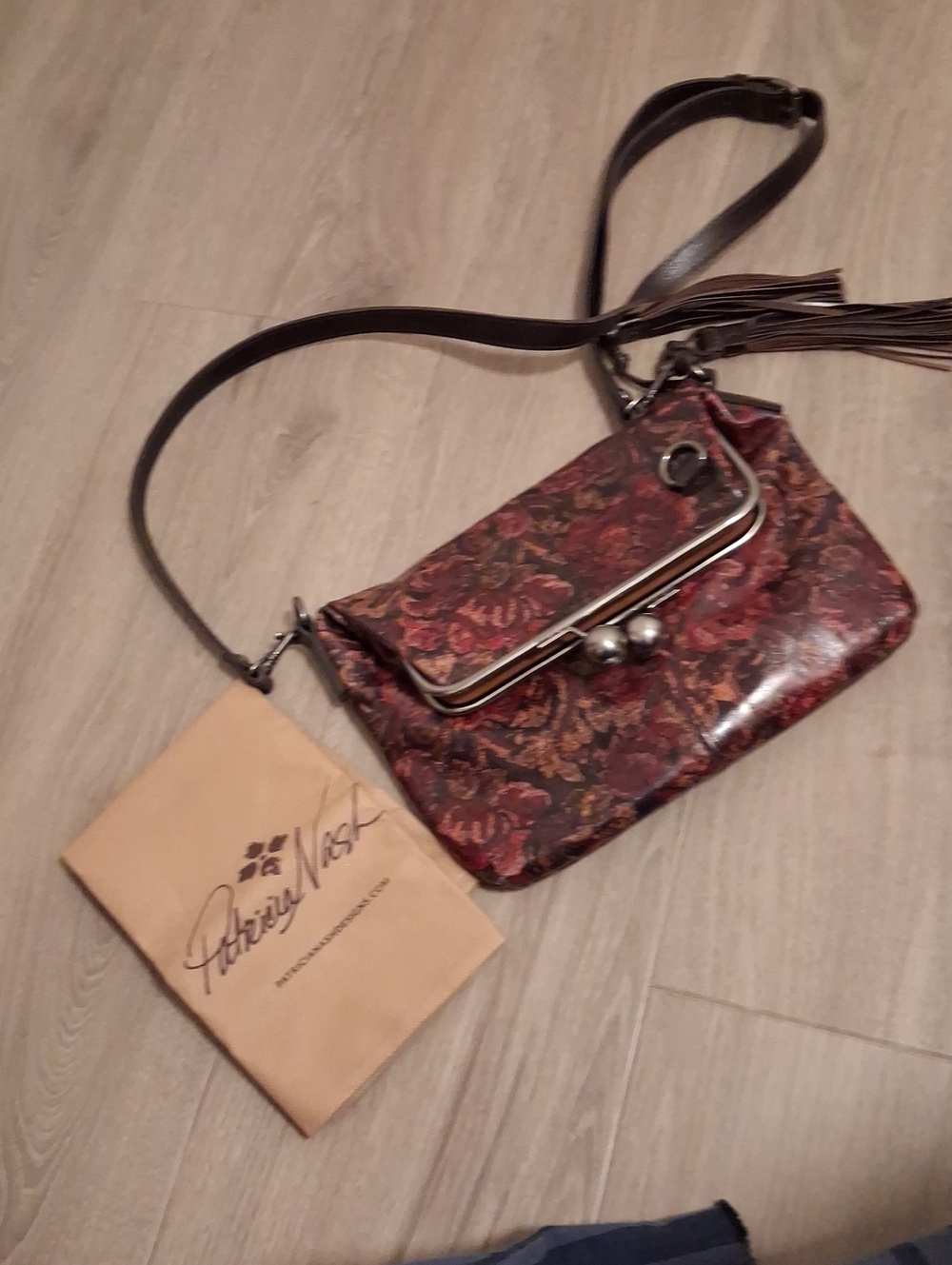 Patricia Nash Burgundy Floral Leather Crossbody